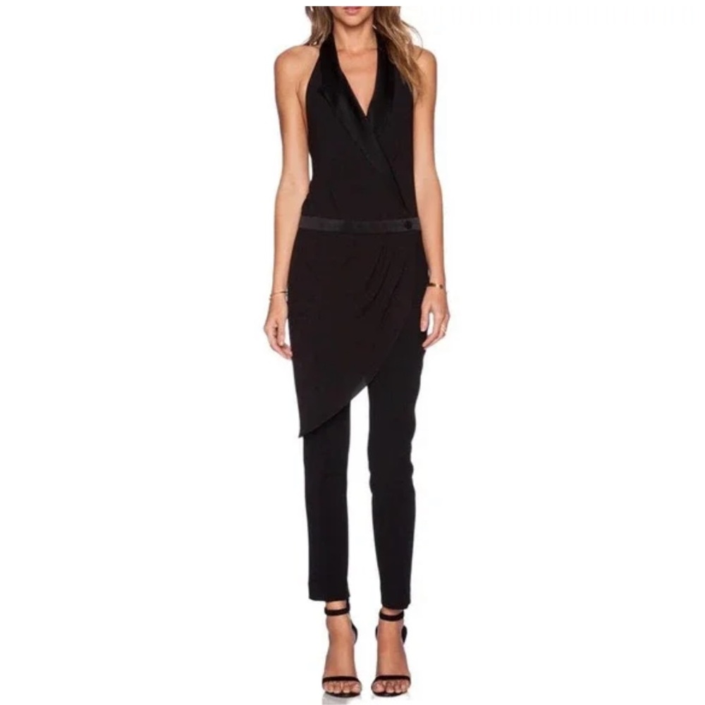 Haute Hippie Halter Tuxedo Jumpsuit with Asymmetrical Skirt